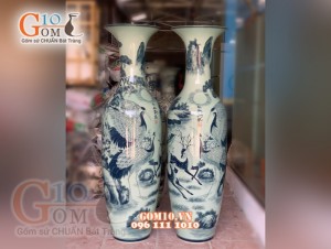 Lộc bình vẽ lộc hạc men dong cổ 1m75 (cả chân kê)