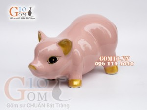 Heo sứ tiết kiệm dáng đứng màu hồng, dài 24cm