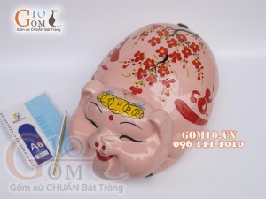 Heo sứ tiết kiệm dáng phệ màu hồng, dài 32cm