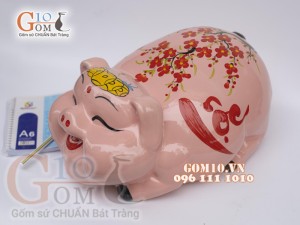 Heo sứ tiết kiệm dáng phệ màu hồng, dài 32cm