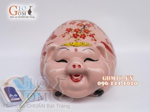 Heo sứ tiết kiệm dáng phệ màu hồng, dài 32cm