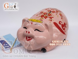 Heo sứ tiết kiệm dáng phệ màu hồng, dài 32cm