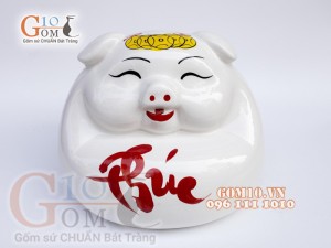 Heo sứ tiết kiệm dáng đứng màu trắng, 23cm