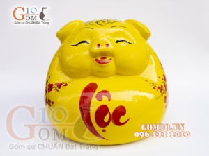 Heo sứ tiết kiệm dáng đứng màu vàng, 23cm