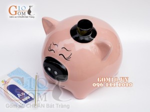 Heo sứ tiết kiệm đeo nơ màu hồng, cao 23cm