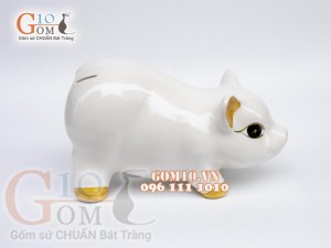 Heo sứ tiết kiệm dáng đứng màu trắng, dài 24cm