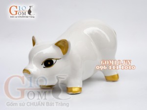 Heo sứ tiết kiệm dáng đứng màu trắng, dài 24cm