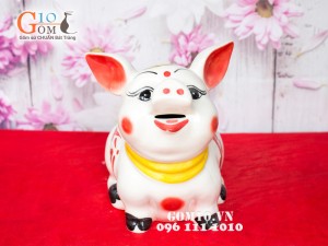 Lợn trắng tai vểnh cổ vàng vẽ Tài Lộc