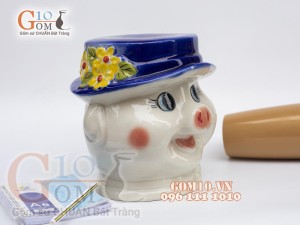 Heo sứ tiết kiệm dáng nấm màu trắng, cao 20cm