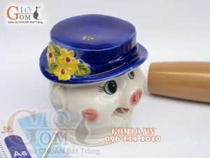 Heo sứ tiết kiệm dáng nấm màu trắng, cao 20cm