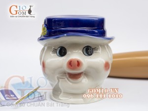 Heo sứ tiết kiệm dáng nấm màu trắng, cao 20cm