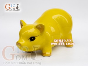 Heo sứ tiết kiệm dáng đứng màu vàng, dài 24cm