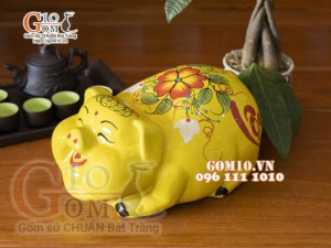 Lợn vàng tiết kiệm dáng phệ chữ Lộc, dài 32cm