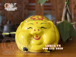 Lợn vàng tiết kiệm dáng phệ chữ Lộc, dài 32cm