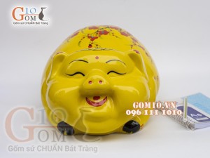 Heo sứ tiết kiệm dáng phệ màu vàng, dài 32cm