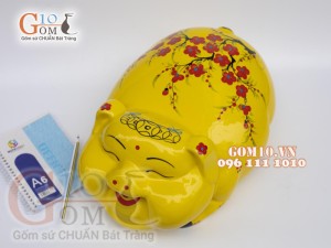 Heo sứ tiết kiệm dáng phệ màu vàng, dài 32cm