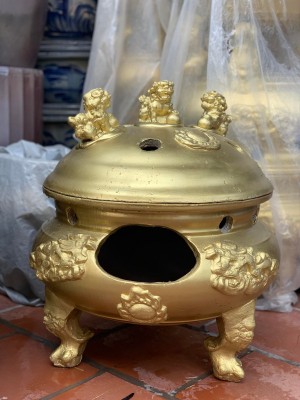 Lư hóa vàng đại phát, cao 60cm, đường kính miệng 50cm