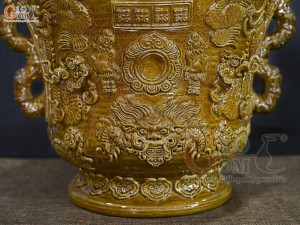 Lư hương men cổ đắp nổi mô phỏng Thời Lê, đường kính 30cm