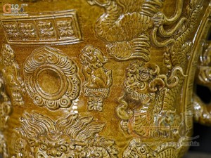 Lư hương men cổ đắp nổi mô phỏng Thời Lê, đường kính 30cm