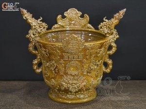 Lư hương men cổ đắp nổi mô phỏng Thời Lê, đường kính 30cm