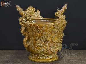 Lư hương men cổ đắp nổi mô phỏng Thời Lê, đường kính 30cm