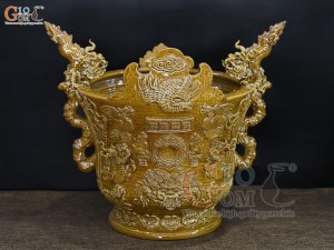 Lư hương men cổ đắp nổi mô phỏng Thời Lê, đường kính 30cm