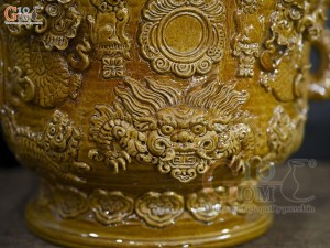 Lư hương men cổ đắp nổi mô phỏng Thời Lê, đường kính 30cm