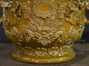 Lư hương men cổ đắp nổi mô phỏng Thời Lê, đường kính 30cm