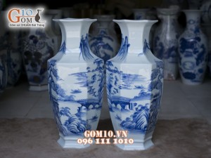 Lục bình men rong cổ vẽ Sơn thủy cao 55cm