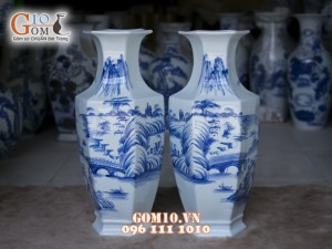 Lục bình men rong cổ vẽ Sơn thủy cao 55cm