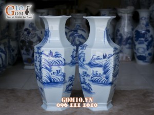 Lục bình men rong cổ vẽ Sơn thủy cao 55cm