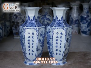 Lục bình men rong cổ vẽ Tứ cảnh cao 50cm