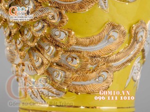 Mai bình Công Đào trắng đắp nổi vẽ vàng 24k, nền vàng - cao 55cm