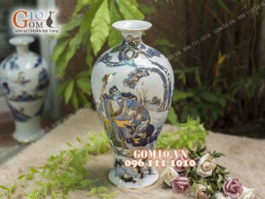 Mai bình men lam cổ cảnh Phúc Như Đông Hải - Thọ Tỉ Nam Sơn, cao 50cm - vẽ Vàng 24k