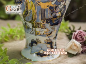 Mai bình men lam cổ cảnh Phúc Như Đông Hải - Thọ Tỉ Nam Sơn, cao 50cm - vẽ Vàng 24k