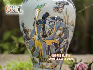 Mai bình men lam cổ cảnh Phúc Như Đông Hải - Thọ Tỉ Nam Sơn, cao 50cm - vẽ Vàng 24k