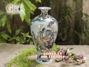 Mai bình men lam cổ cảnh Phúc Như Đông Hải - Thọ Tỉ Nam Sơn, cao 36cm - vẽ Vàng 24k