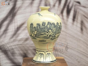 Mai bình men cổ họa tiết Mã Đáo Thành Công, cao 45cm