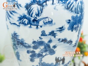 Mai bình men lam cổ vẽ cảnh Sơn Thủy Hữu Tình, cao 52cm
