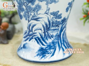 Mai bình men lam cổ vẽ cảnh Sơn Thủy Hữu Tình, cao 52cm