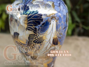 Mai bình men lam vẽ Chép Sen 44cm, vẽ vàng