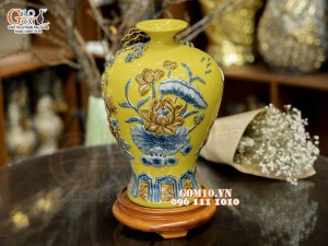 Mai bình men màu đắp nổi Thuận Buồm Xuôi Gió, cao 33cm