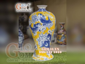 Mai bình men màu họa tiết ngàn hoa, viền cổ - cao 50cm
