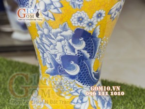 Mai bình men màu họa tiết ngàn hoa, viền cổ - cao 50cm