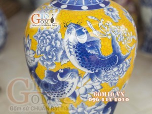 Mai bình men màu họa tiết ngàn hoa, viền cổ - cao 50cm