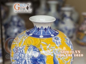 Mai bình men màu họa tiết ngàn hoa, viền cổ - cao 50cm