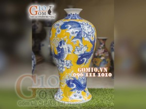 Mai bình men màu họa tiết ngàn hoa, viền cổ - cao 50cm
