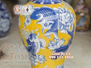 Mai bình men màu họa tiết ngàn hoa, viền cổ - cao 50cm