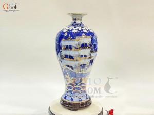 Mai bình men lam họa tiết Thuận Buồm Xuôi Gió & Liên Hoa Cát Tường, vẽ vàng 24k, cao 38cm