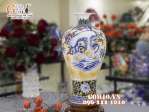 Mai bình men màu vẽ cảnh Thuận Buồm Xuôi Gió, cao 50cm